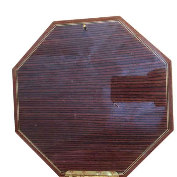 Vintage Reuge Swiss Music Jewelry Box Octagonal Design Floral Inlay & Velvet - Picture 10 of 15